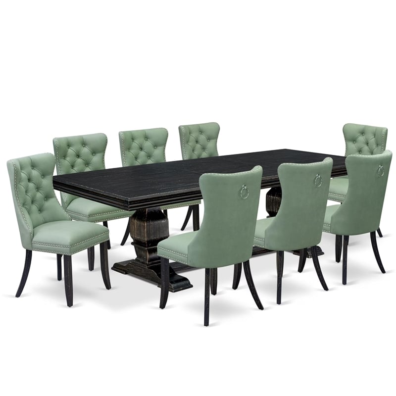 East West Furniture Northcliffe 9 Pieces Dining Table Set in Black Finish
