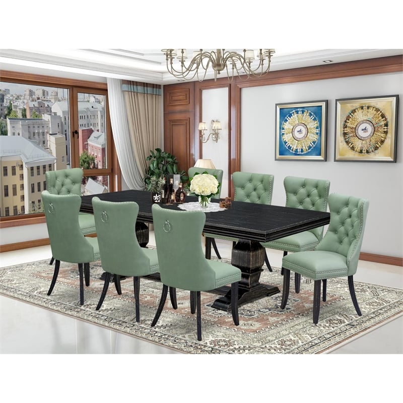 East West Furniture Northcliffe 9 Pieces Dining Table Set in Black Finish