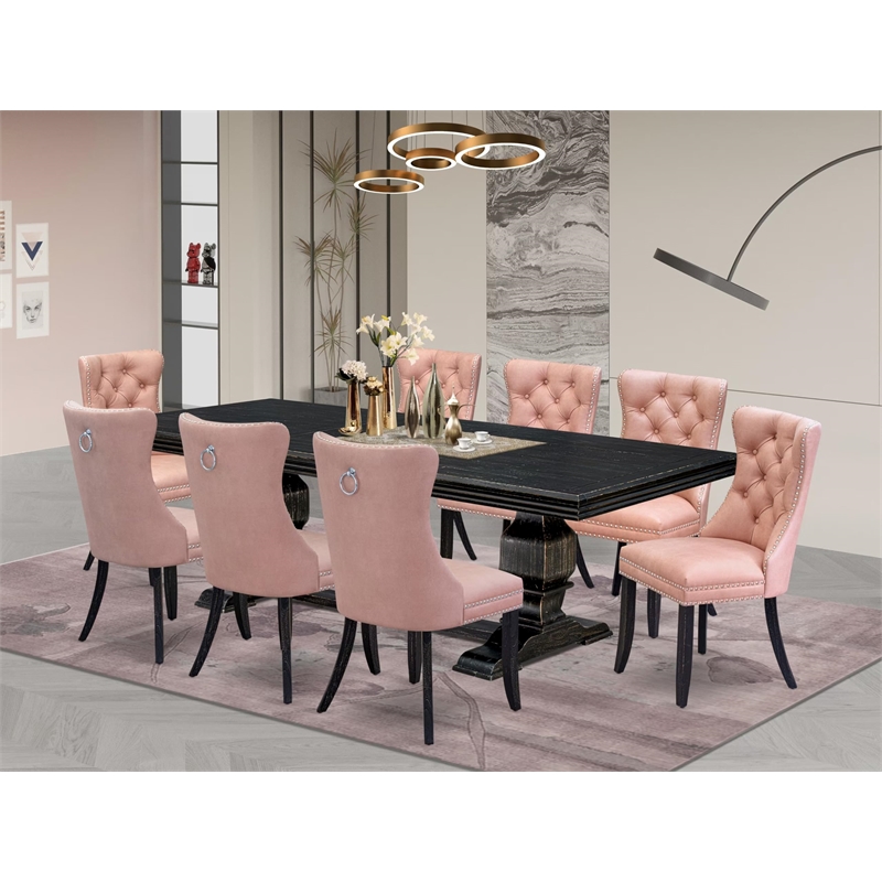 East West Furniture Northcliffe 9 Pieces Dining Table Set in Black Finish