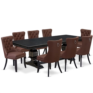East West Furniture Northcliffe 9-Piece Dining Room Set in Black Finish