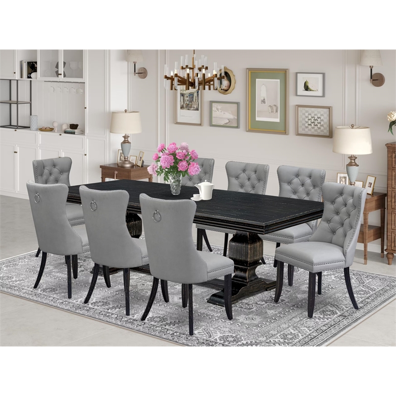 East West Furniture Northcliffe 9-Piece Mid-Century Kitchen Set in Black Finish