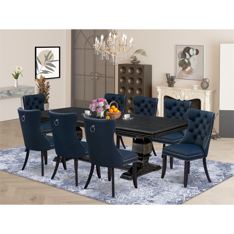 East West Furniture Northcliffe 9-Piece Kitchen Table Set in Black Finish