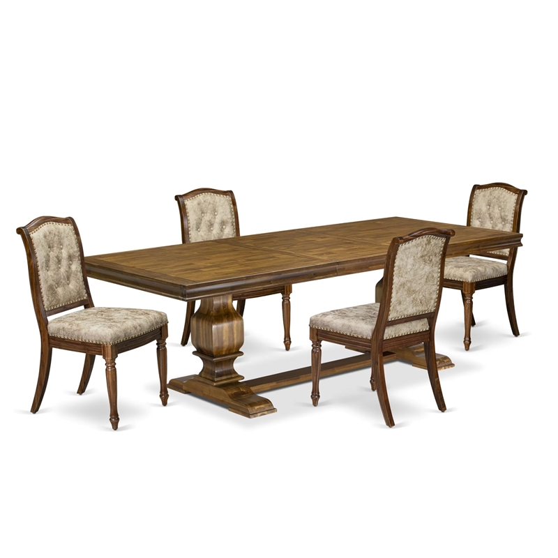 East West Furniture Northcliffe 5-Piece Extendable Dining Room Set in Walnut