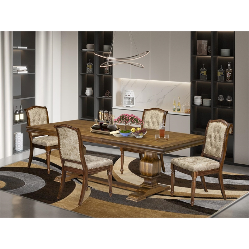 East West Furniture Northcliffe 5-Piece Extendable Dining Room Set in Walnut