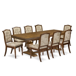 East West Furniture Northcliffe 9-Piece Extendable Dining Table Set in Walnut