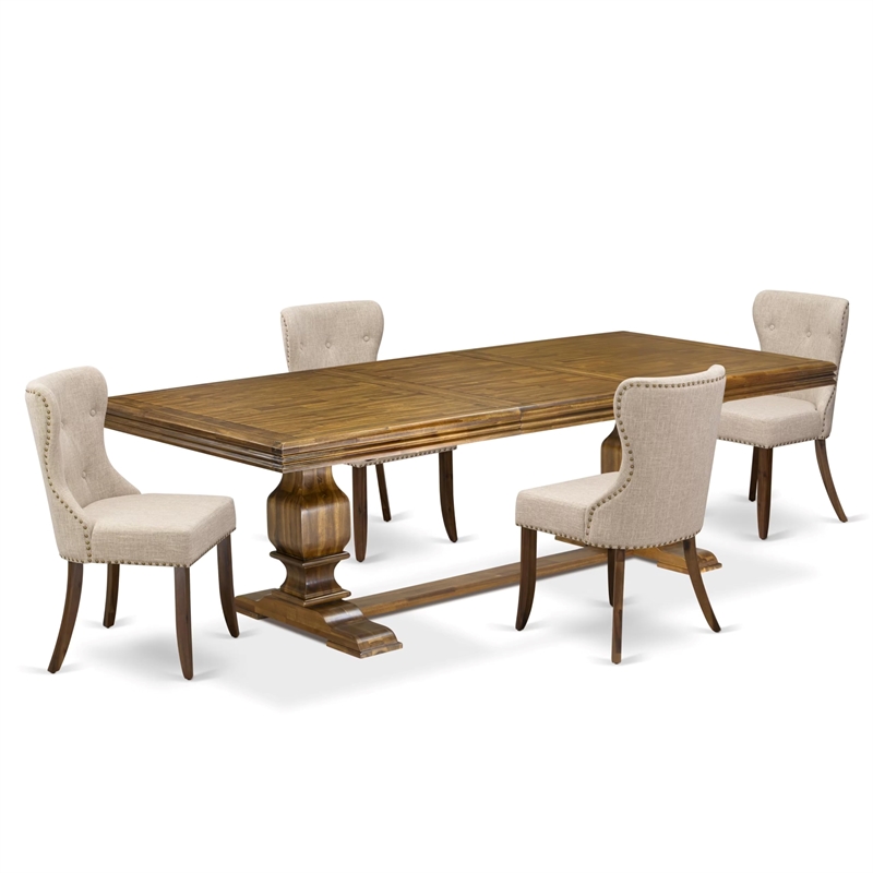 East West Furniture Northcliffe 5-Piece Dining Table Set in Walnut Finish