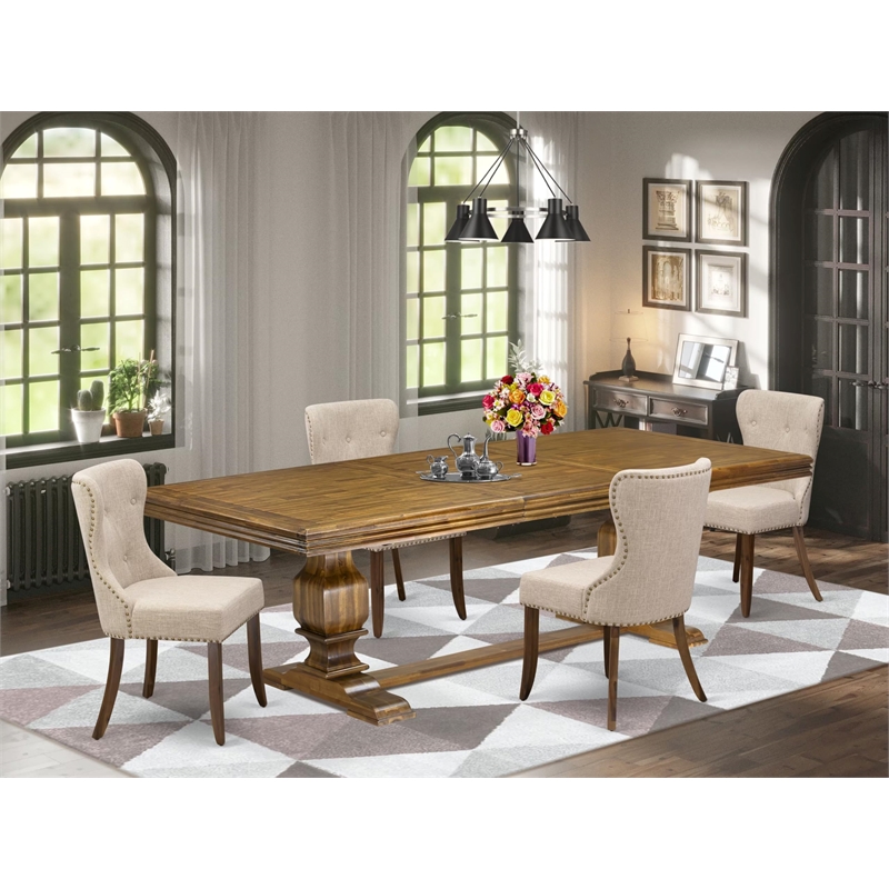 East West Furniture Northcliffe 5-Piece Dining Table Set in Walnut Finish