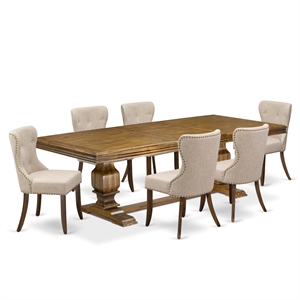 East West Furniture Northcliffe 7-Piece Dining Table Set in Walnut Finish