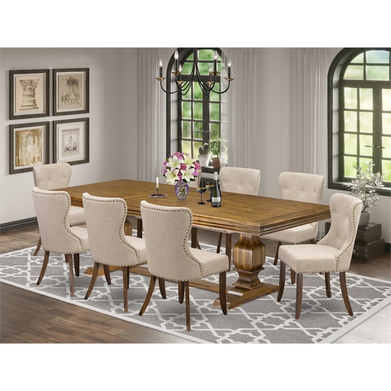East West Furniture Northcliffe 9-Piece Kitchen Table Set in Walnut Finish