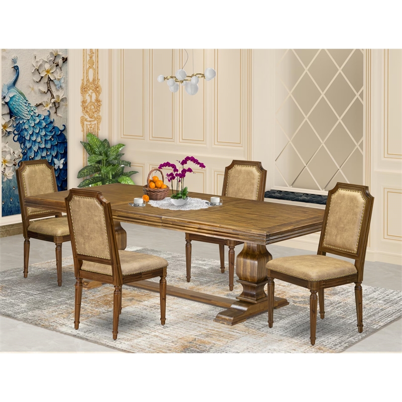 East West Furniture Northcliffe 5-Piece Modern Dining Set in Walnut Finish