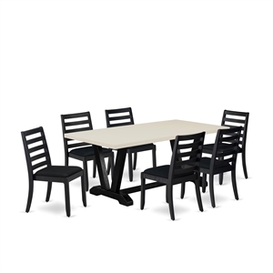 East West Furniture V-Style 7 Piece A Kitchen Table Set in Linen White Finish