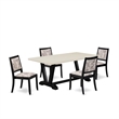 East West Furniture V-Style 5-Piece Dining Table Set in Linen White Finish