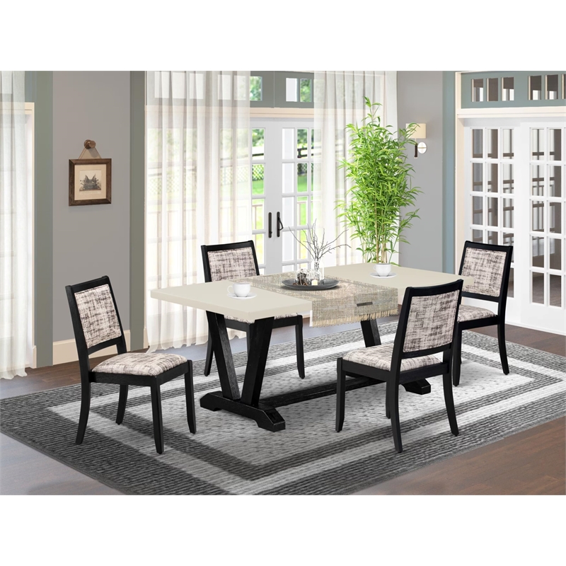 East West Furniture V-Style 5-Piece Dining Table Set in Linen White Finish