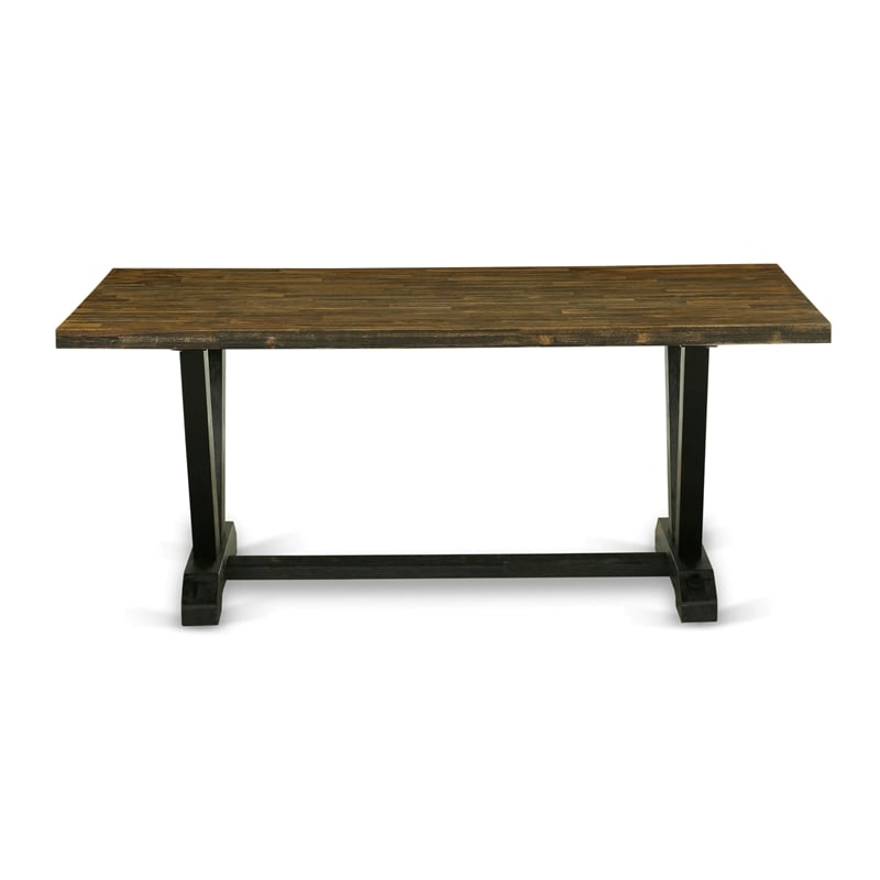 East West Furniture V-Style 7-Piece Dining Table Set in Distressed Jacobean