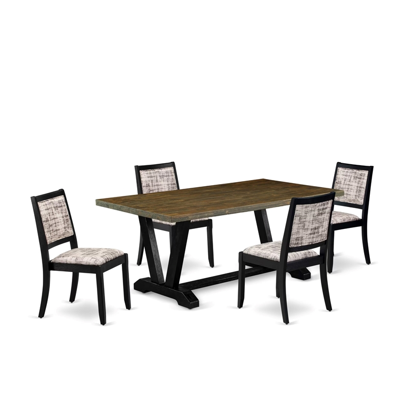 East West Furniture V-Style 5-Piece Modern Dining Set in Distressed Jacobean