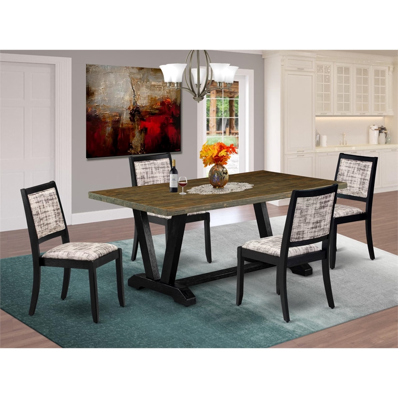 East West Furniture V-Style 5-Piece Modern Dining Set in Distressed Jacobean