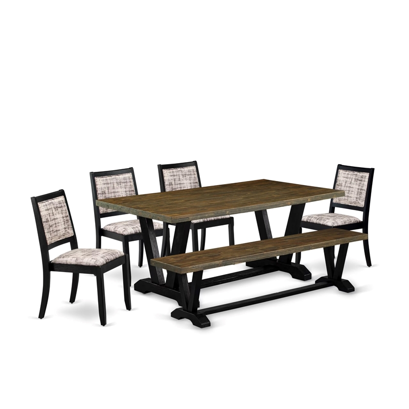 East West Furniture V-Style 6-Pc Kitchen Dining Table Set in Distressed Jacobean