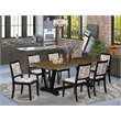 East West Furniture V-Style 7-Pc Modern Dining Table Set in Distressed Jacobean
