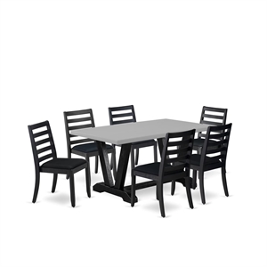 East West Furniture V-Style 7-Piece Modern Dining Table Set in Cement Finish