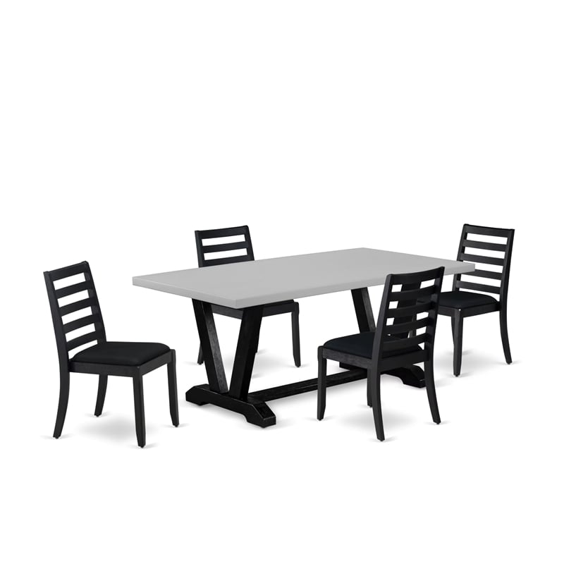 East West Furniture V-Style 5-Piece Dining Table Set in Cement Finish