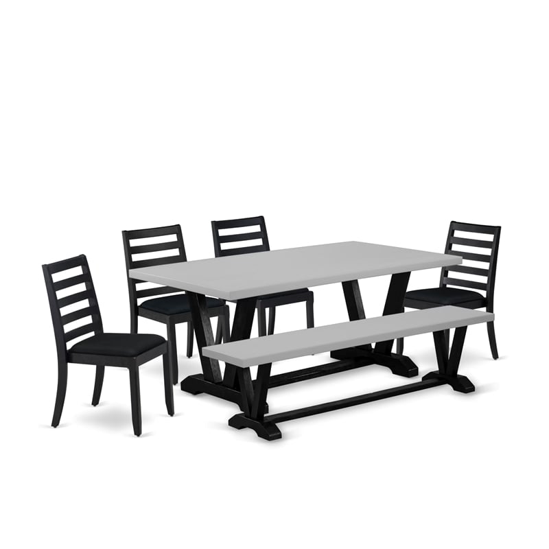 East West Furniture V-Style 6-Piece Mid Century Kitchen Set in Cement Finish