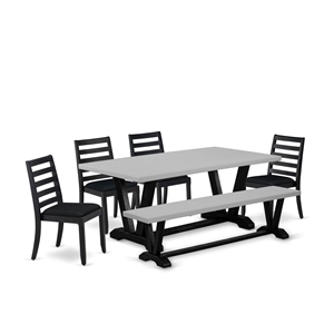 East West Furniture V-Style 6-Piece Mid Century Kitchen Set in Cement Finish