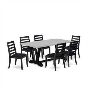 East West Furniture V-Style 7-Piece Dining Table Set in Cement Finish