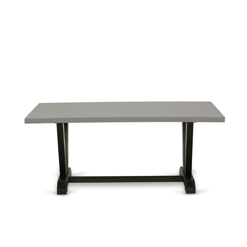 East West Furniture V-Style 7-Piece Dining Table Set in Cement Finish