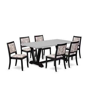 East West Furniture V-Style 7-Piece Modern Dining Table Set in Cement Finish