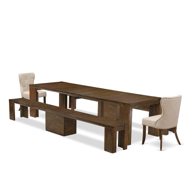 East West Furniture Xtenczar 5-Piece Extendable Dining Set in Walnut Finish