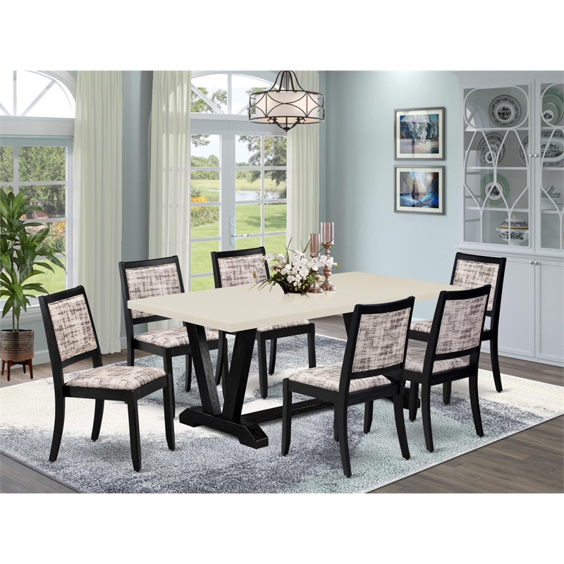 East West Furniture V-Style 7-Piece Modern Dining Table Set in Linen White