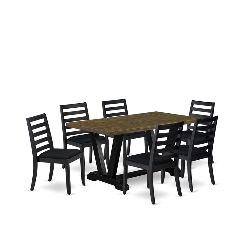 East West Furniture V-Style 7-Pc Modern Dining Table Set in Distressed Jacobean