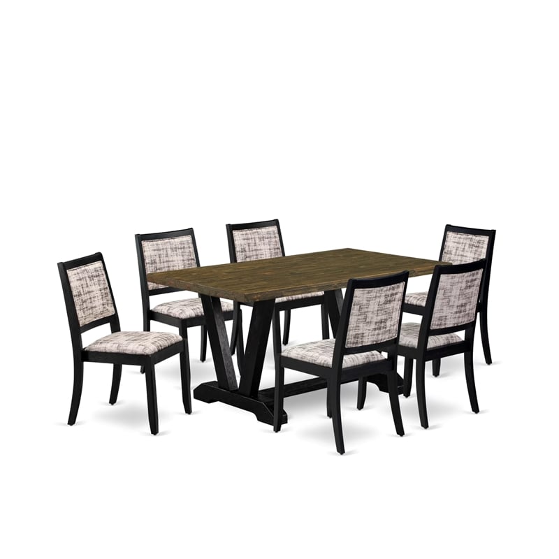 East West Furniture V-Style 7-Piece Kitchen Dining Set in Distressed Jacobean