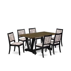 East West Furniture V-Style 7-Piece Kitchen Dining Set in Distressed Jacobean