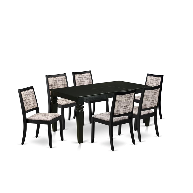 East West Furniture Weston 7-Piece Modern Dining Table Set in Black Finish