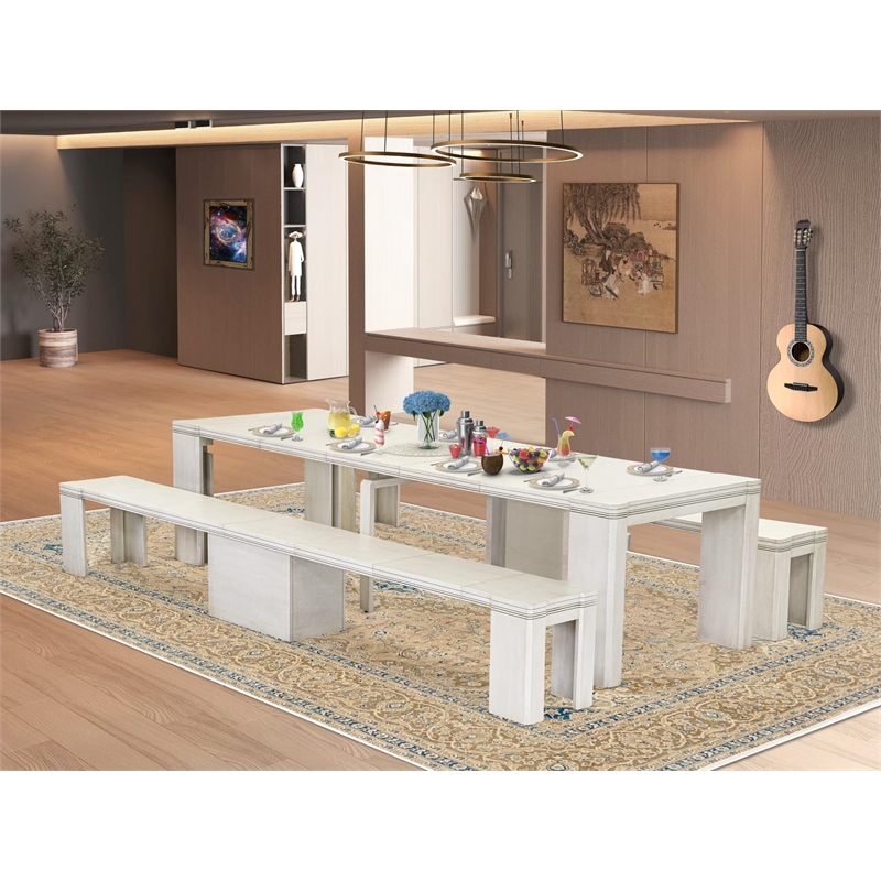 East West Furniture Xtenczar 3 Pieces Extendable Kitchen Table Set in White