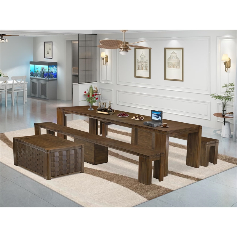 East West Furniture Xtenczar 4-Piece Extendable Dining Set in Walnut Finish