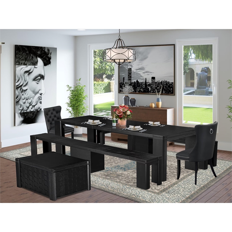 East West Furniture Xtenczar 6 -Piece Dining Room Table Set in Black Finish