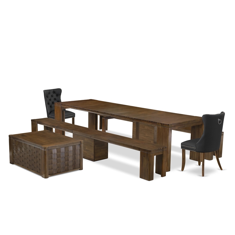 East West Furniture Xtenczar 6-Piece Extendable Dining Set in Walnut Finish