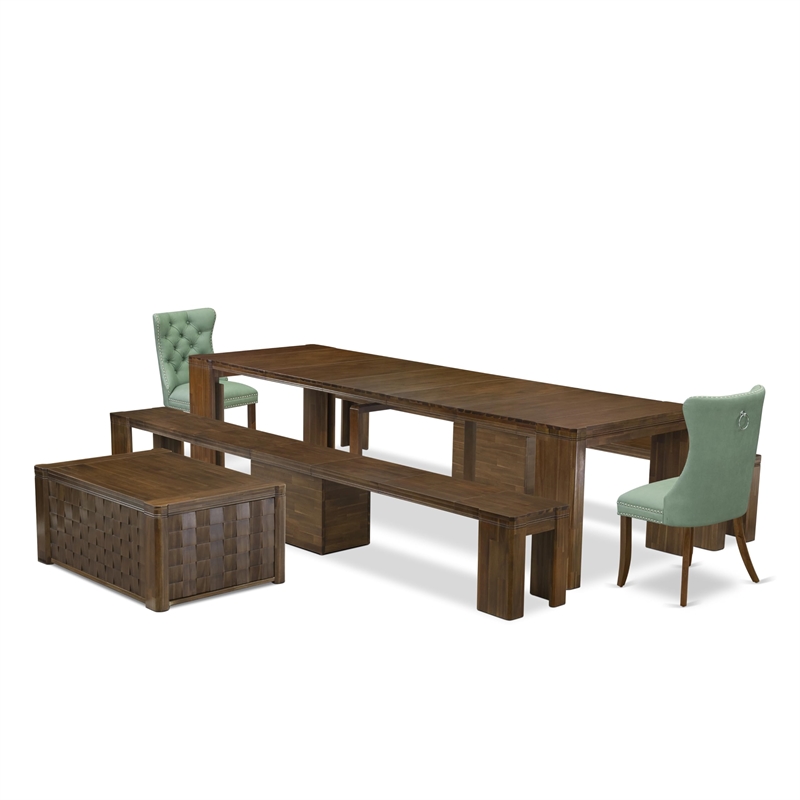 East West Furniture Xtenczar 6-Piece Extendable Dining Set in Walnut Finish
