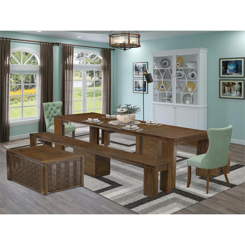 East West Furniture Xtenczar 6-Piece Extendable Dining Set in Walnut Finish