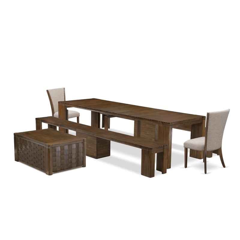East West Furniture Xtenczar 6-Piece Extendable Dining Set in Walnut Finish