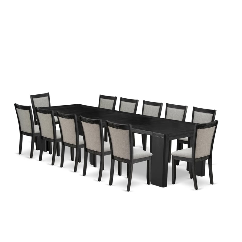 East West Furniture Xtenczar 13 -Piece Dining Room Table Set in Black Finish