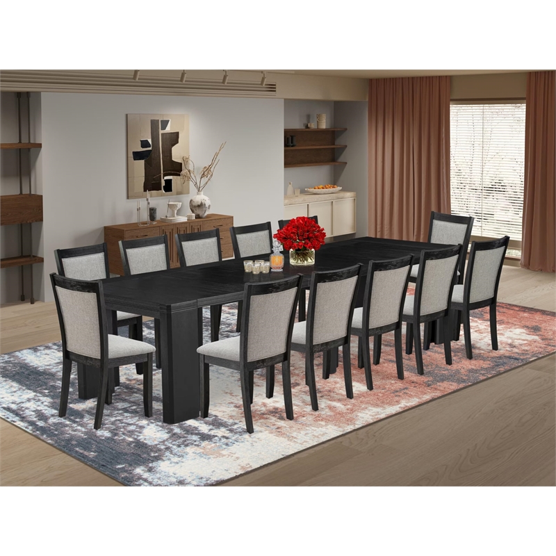 East West Furniture Xtenczar 13 -Piece Dining Room Table Set in Black Finish