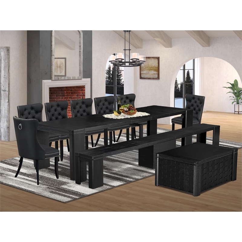 East West Furniture Xtenczar 10 -Piece Dining Room Table Set in Black Finish