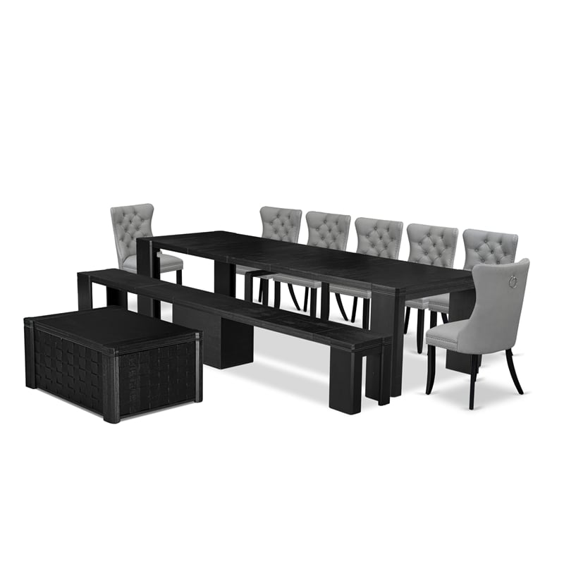 East West Furniture Xtenczar 10 -Piece Dining Room Table Set in Black Finish
