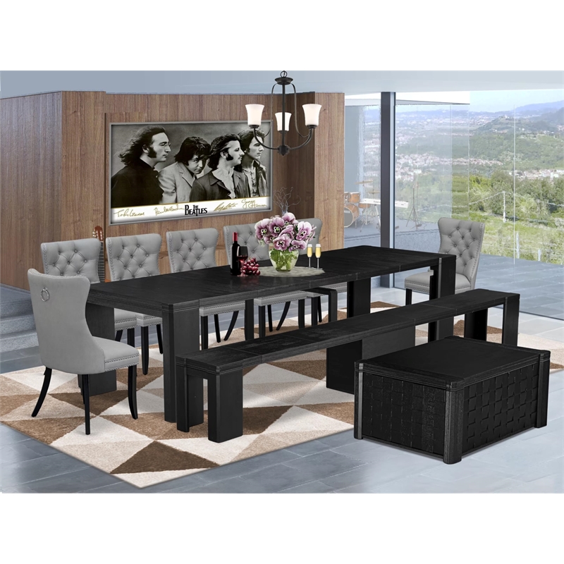 East West Furniture Xtenczar 10 -Piece Dining Room Table Set in Black Finish