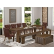 East West Furniture Xtenczar 10-Piece Extendable Dining Set in Walnut Finish