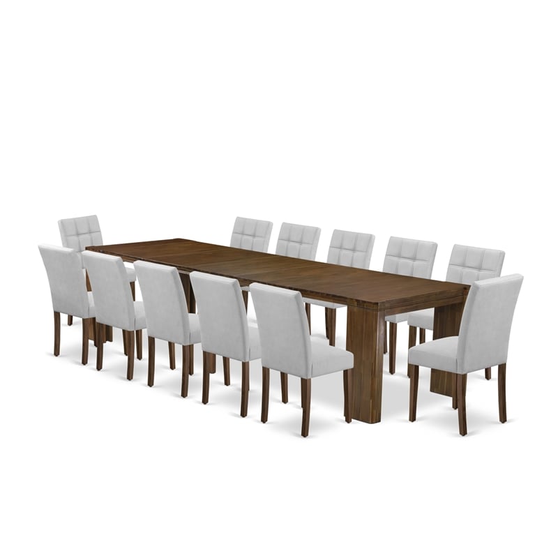 East West Furniture Xtenczar 13-Piece Extendable Dining Set in Walnut Finish