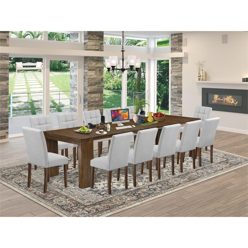 East West Furniture Xtenczar 13-Piece Extendable Dining Set in Walnut Finish